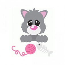 cute kitten with yarn and fish