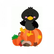 crow sitting on pumpkin halloween