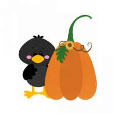 crow standing with pumpkin halloween