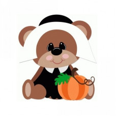 pilgrim girl bear with pumpkin