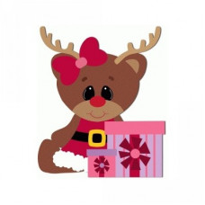girl reindeer sitting with presents