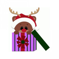 reindeer peeking out of present christmas