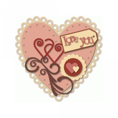scalloped large heart with ribbon lacing & embellishments